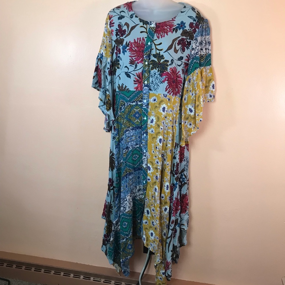 UmGee Button Front Contrasting Floral Patchwork Print Maxi Dress Women S NEW - Picture 2 of 10